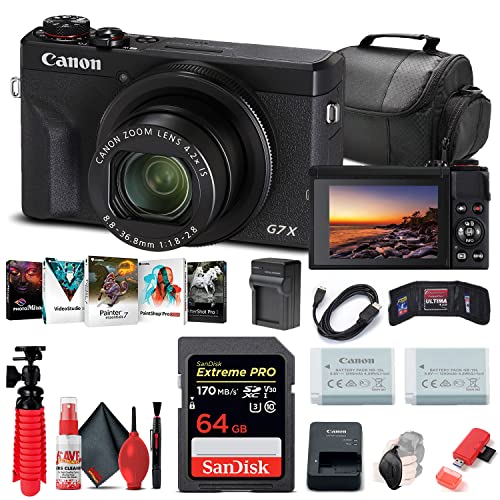 Canon PowerShot G7 X Mark III Digital Camera (Black) (3637C001), 64GB Memory Card, NB13L Battery, Corel Photo Software, Charger, Card Reader, Soft Bag, Flex Tripod + More (International Model)