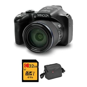minolta mn67z 20mp full hd bridge digital camera (black) with 32gb memory card and camera bag bundle (3 items)