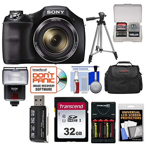 Sony Cyber-Shot DSC-H300 Digital Camera with 32GB Card + Batteries & Charger + Case + Tripod + Flash & Video Light + Kit