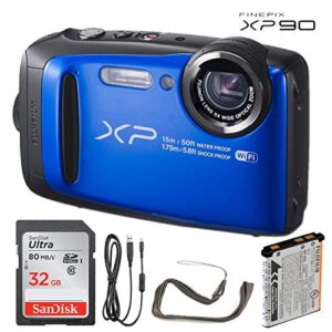 fujifilm finepix xp90 digital camera (blue) with 32gb sandisk memory card