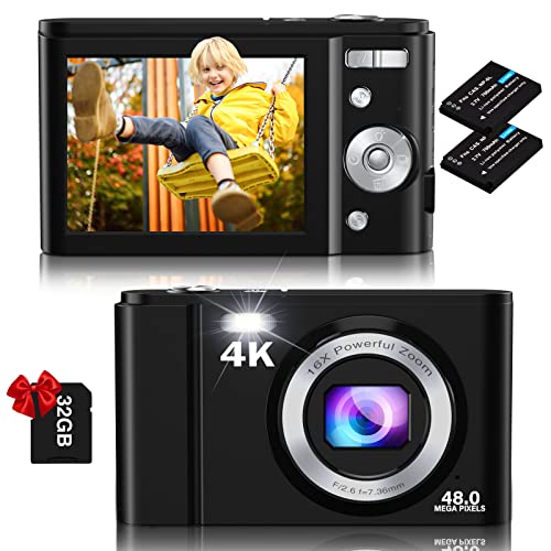 4K Digital Camera for Kids Usvnvllun FHD 48MP Vlogging Camera with 32 GB Card,2.8" LCD Screen,16X Digital Zoom,Rechargeable Electronic Compact Portable Mini Kids Camera for Teens,Students,Children