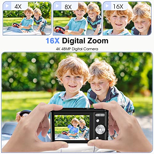 4K Digital Camera for Kids Usvnvllun FHD 48MP Vlogging Camera with 32 GB Card,2.8" LCD Screen,16X Digital Zoom,Rechargeable Electronic Compact Portable Mini Kids Camera for Teens,Students,Children