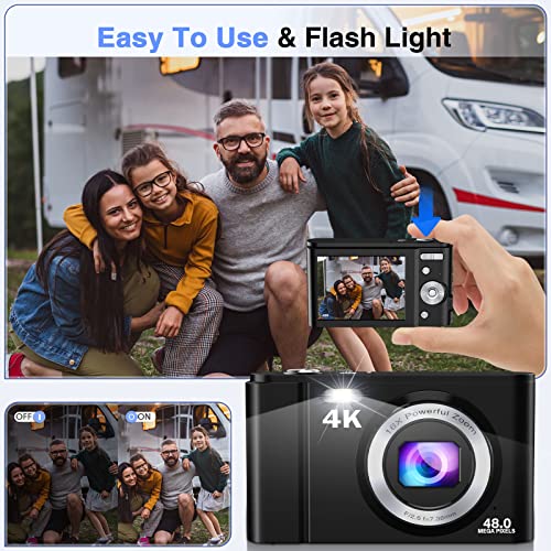 4K Digital Camera for Kids Usvnvllun FHD 48MP Vlogging Camera with 32 GB Card,2.8" LCD Screen,16X Digital Zoom,Rechargeable Electronic Compact Portable Mini Kids Camera for Teens,Students,Children