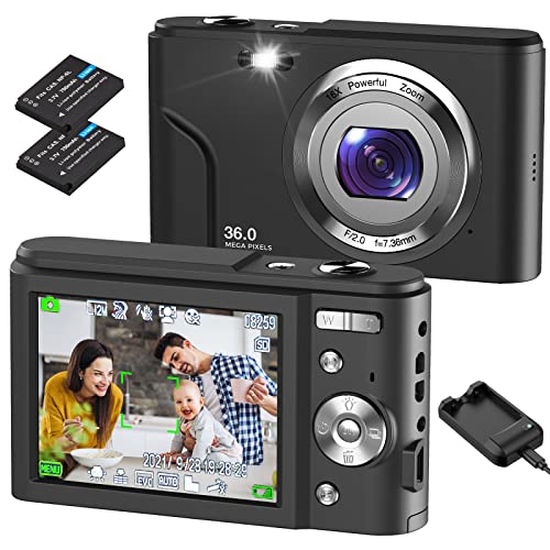 Digital Camera, RUAHETIL Autofocus FHD 1080P 36MP Vlogging Camera for Kids, 16X Zoom 2 Charging Modes Kids Compact Camera Point and Shoot Camera for Kids Teens Students（Dark）