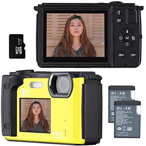 Digital Camera 1080P 24MP, Kids Camera with Flash Selfie Dual Screens, Point and Shoot Camera with WiFi,16X Digital Zoom 2.8'' Video Camera(Yellow)