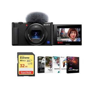 sony zv-1 compact 4k hd camera free bundle with 32gb sdhc u3 memory card, pc software package