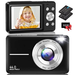 digital camera for kids,hooruan fhd 1080p 44mp kids camera with 32gb card,2.4“ lcd vlogging camera,16x digital zoom compact point and shoot camera, portable mini kids camera for teens students