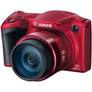 Canon Powershot SX400 is 16.0 MP Digital Camera with 30x Optical Zoom and 720p HD Video (Red)