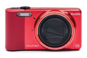 kodak pixpro friendly zoom fz151 digital camera, 16mp, 15x optical/6x digital zoom, 3″ lcd display, hd 720p video, av-out/usb 2.0, red