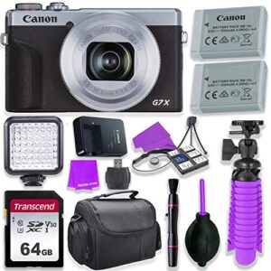 canon powershot g7 x mark iii camera w/ 1 inch sensor & 4k video – wi-fi & bluetooth enabled (silver) & led video light, 64gb transcend memory card, extra battery + accessory bundle