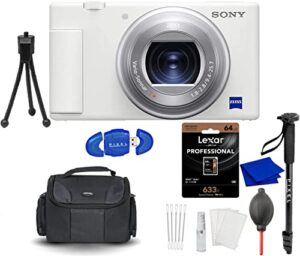 sony zv-1 digital camera bundle with accvc1 vlogger accessory kit, camera backpack, tripod, handy case + more (11 items) | sony zv1 point & shoot camera for content creators, vlogging and youtube