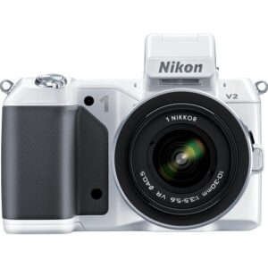 nikon 1 v2 14.2 mp hd digital camera body with 10-100mm vr 1 nikkor lens (white)
