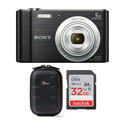 Sony Cyber-Shot W800 Compact Digital Camera (Black) with Lowepro Santiago 20 II Case and 32GB SD Card Bundle (3 Items)