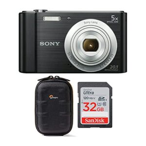 sony cyber-shot w800 compact digital camera (black) with lowepro santiago 20 ii case and 32gb sd card bundle (3 items)