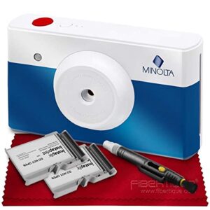 minolta instapix print digital camera with printer (blue) + cartridge + basic accessory bundle
