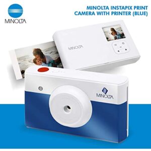 Minolta Instapix Print Digital Camera with Printer (Blue) + Cartridge + Basic Accessory Bundle