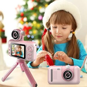 Andoer 1080P Kids Digital Camera Mini Video Camera for Kids 40MP 2.4 Inch IPS Screen 180° Rotatable Lens Built-in Battery Cute Photo Frames Fun Games with Neck Strap Mini Desktop 32GB Memory Card