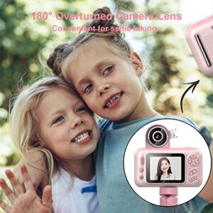 Andoer 1080P Kids Digital Camera Mini Video Camera for Kids 40MP 2.4 Inch IPS Screen 180° Rotatable Lens Built-in Battery Cute Photo Frames Fun Games with Neck Strap Mini Desktop 32GB Memory Card