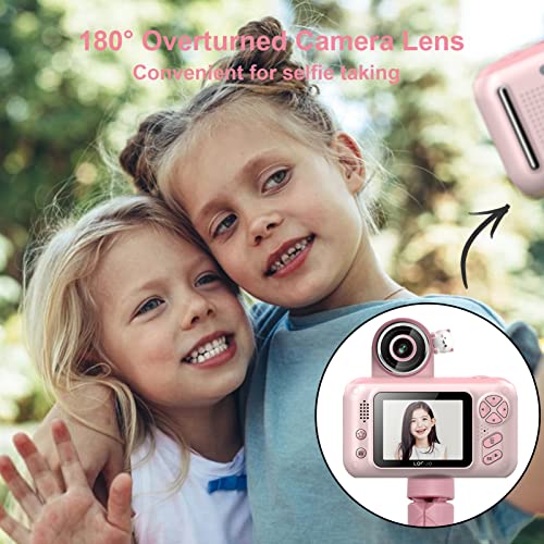 Andoer 1080P Kids Digital Camera Mini Video Camera for Kids 40MP 2.4 Inch IPS Screen 180° Rotatable Lens Built-in Battery Cute Photo Frames Fun Games with Neck Strap Mini Desktop 32GB Memory Card