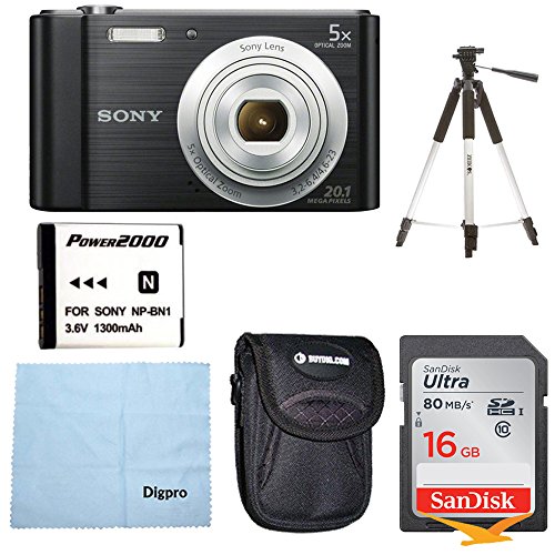 Sony DSC-W800/B Point and Shoot Digital Still Camera Black Bundle with Sandisk 16GB Memory Card, Point and Shoot case, 1150 mAh Battery, Table-top Tripod and Microfiber Cleaning Cloth