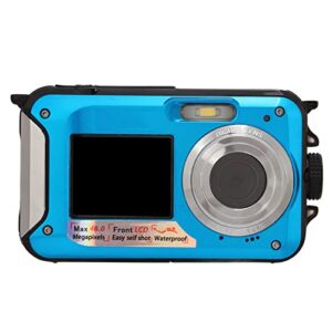 digital camera, 2.7k video vlogging camera for kids, compact point and shoot camera, 16x digital zoom, 2.7″ dual lcd screen, waterproof, continuous shooting for teens students boys girls(blue)