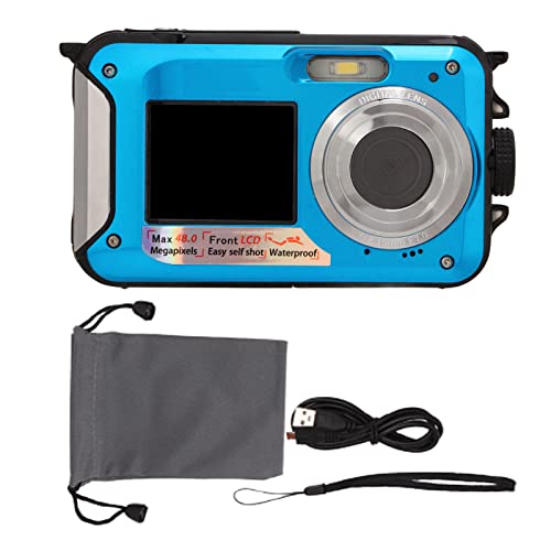 Digital Camera, 2.7K Video Vlogging Camera for Kids, Compact Point and Shoot Camera, 16X Digital Zoom, 2.7" Dual LCD Screen, Waterproof, Continuous Shooting for Teens Students Boys Girls(Blue)