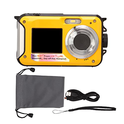 Digital Camera, 2.7K Video Vlogging Camera for Kids, Compact Point and Shoot Camera, 16X Digital Zoom, 2.7" Dual LCD Screen, Waterproof, Continuous Shooting for Teens Students Boys Girls(Yellow)