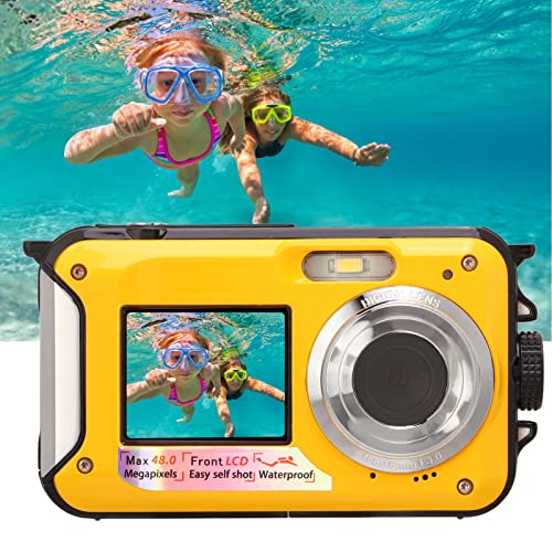 Digital Camera, 2.7K Video Vlogging Camera for Kids, Compact Point and Shoot Camera, 16X Digital Zoom, 2.7" Dual LCD Screen, Waterproof, Continuous Shooting for Teens Students Boys Girls(Yellow)