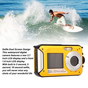 Digital Camera, 2.7K Video Vlogging Camera for Kids, Compact Point and Shoot Camera, 16X Digital Zoom, 2.7" Dual LCD Screen, Waterproof, Continuous Shooting for Teens Students Boys Girls(Yellow)