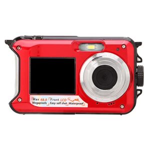 digital camera, 2.7k video vlogging camera for kids, compact point and shoot camera, 16x digital zoom, 2.7″ dual lcd screen, waterproof, continuous shooting for teens students boys girls(red)