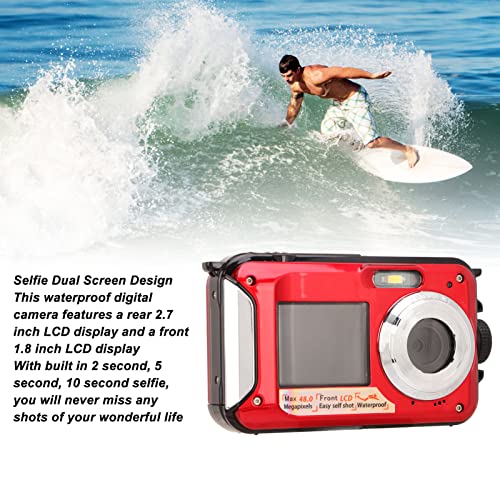 Digital Camera, 2.7K Video Vlogging Camera for Kids, Compact Point and Shoot Camera, 16X Digital Zoom, 2.7" Dual LCD Screen, Waterproof, Continuous Shooting for Teens Students Boys Girls(Red)