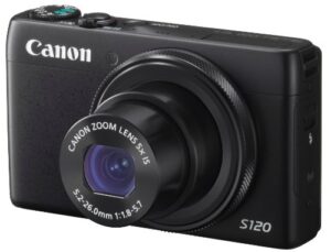 canon digital camera powershot s120 (black) f value 1.8 24 mm wide-angle 5 x optical zoom pss120 (bk) – international version (no warranty)