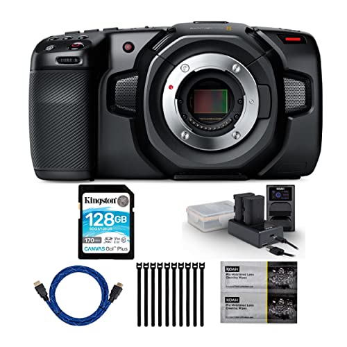 Blackmagic Design Pocket 4K Cinema Camera with 2 Batteries, Dual Chargers, 128GB SDXC 170MB/s Read Memory Card, and Accessory Bundle (8 Items)