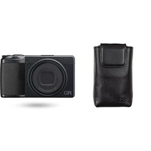 ricoh gr iiix, black, digital compact camera with leather soft case