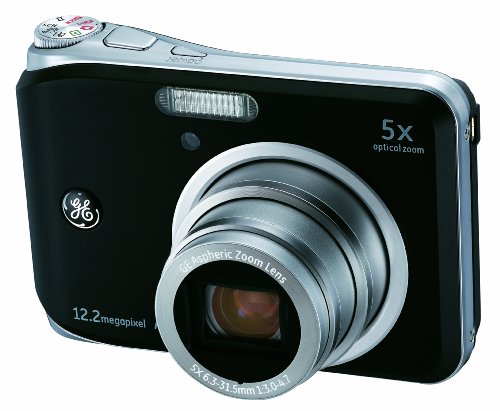 GE A1250-BK 12MP Digital Camera with 5X Optical Zoom and 2.5 Inch LCD with Auto Brightness - Black