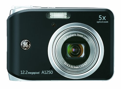 GE A1250-BK 12MP Digital Camera with 5X Optical Zoom and 2.5 Inch LCD with Auto Brightness - Black