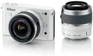 nikon 1 j1 compact system camera with 10-30mm and 30-110mm double lens kit – white (10.1mp) 3 inch lcd