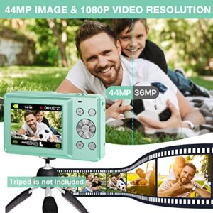 Digital Camera, Kids Camera with 32GB Card FHD 1080P 44MP Vlogging Camera with LCD Screen 16X Zoom Compact Portable Mini Rechargeable Camera Gifts for Students Teens Adults Girls Boys-Green