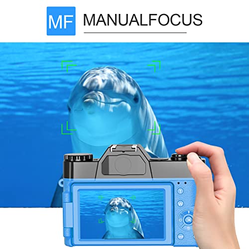 Digital Camera for Photography VJIANGER 4K 48MP Vlogging Camera for YouTube with WiFi, 16X Digital Zoom, 52mm Wide Angle & Macro Lens, 2 Batteries, 32GB TF Card(YL24-Blue)