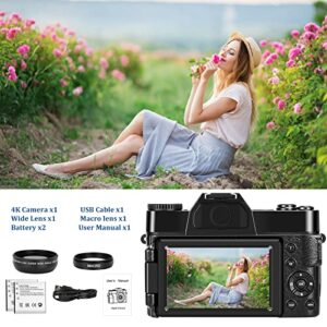 4K Digital Camera, 48MP Video Camera with 16X Digital Zoom, 1200mah Rechargeable Camera 3.0 inch Screen Compact Camera, Portable Camera for Boys, Girls, Beginners