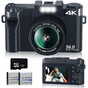 4k digital camera for photography nikicam 56mp vlogging camera for youtube with manualfocus, point and shoot camera with 16x digital zoom(include 32gb tf card & 2 rechargeable batteries) -black3