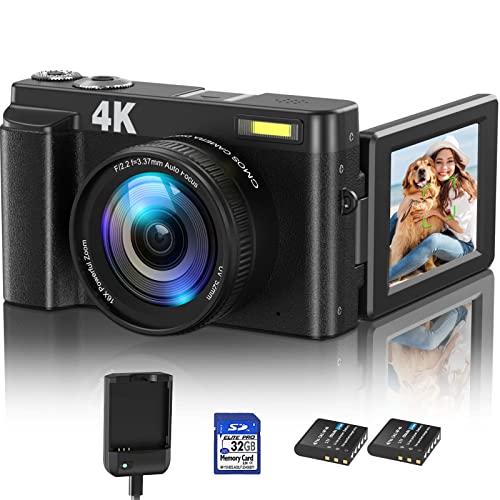 Bioyoak Digital Camera Auto Focus 4K 48MP 60FPS Video Camera 16X Digital Zoom Camera for Photography YouTube Vlogging Compact Camera 32GB Memory Card UV Filter