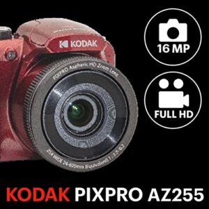 KODAK PIXPRO Astro Zoom AZ255-RD 16MP Digital Camera with 25X Optical Zoom 24mm Wide Angle 1080P Full HD Video and 3" LCD (Red)