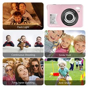 Digital Camera for Kids, 2.7K Digital Camera for Teens, Boys and Girls, 16X Digital Zoom Camera with 32GB SD Card and 2 Batteries (Pink)