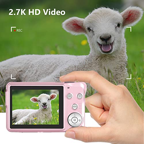 Digital Camera for Kids, 2.7K Digital Camera for Teens, Boys and Girls, 16X Digital Zoom Camera with 32GB SD Card and 2 Batteries (Pink)