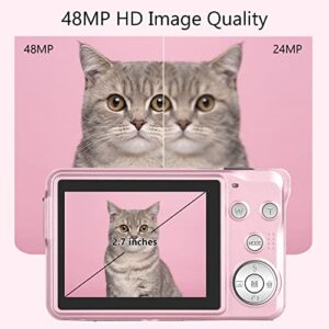 Digital Camera for Kids, 2.7K Digital Camera for Teens, Boys and Girls, 16X Digital Zoom Camera with 32GB SD Card and 2 Batteries (Pink)