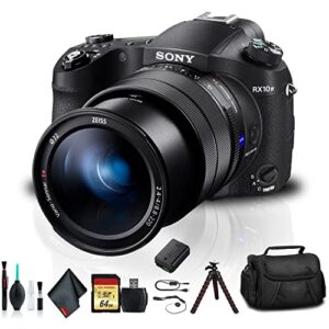 sony cyber-shot dsc-rx10 iv camera dscrx10m4/b with soft bag, additional battery, 64gb memory card, card reader, plus essential accessories