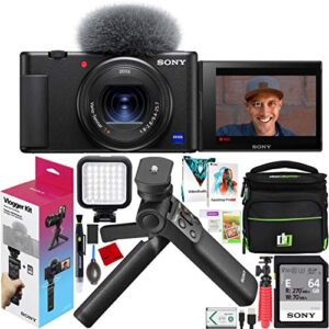 sony zv-1 compact digital 4k camera vlogger creator’s kit accvc1 includes gp-vpt2bt shooting grip with wireless remote commander + 64gb card dczv1/b bundle deco gear case + led light and accessories