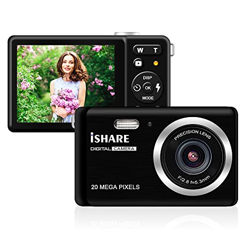 Digital Camera for Photography, 20MP Rechargeable Point and Shoot Digital Camera with 2.8" LCD 8X Digital Zoom for Kids Teens Elders（Black）