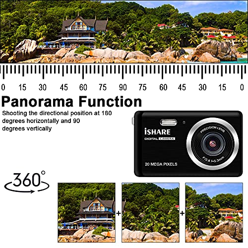 Digital Camera for Photography, 20MP Rechargeable Point and Shoot Digital Camera with 2.8" LCD 8X Digital Zoom for Kids Teens Elders（Black）